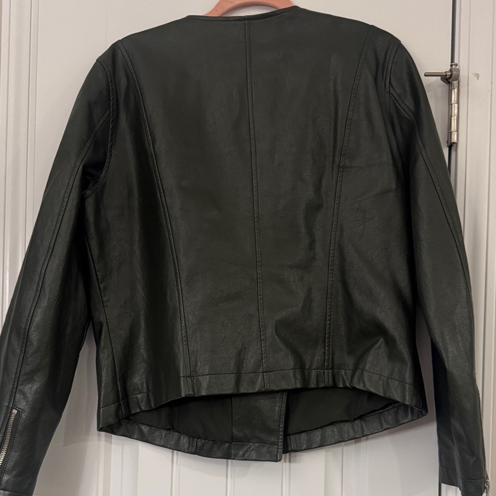 LOFT Women's Olive Leather Jacket - Picture 3 of 4